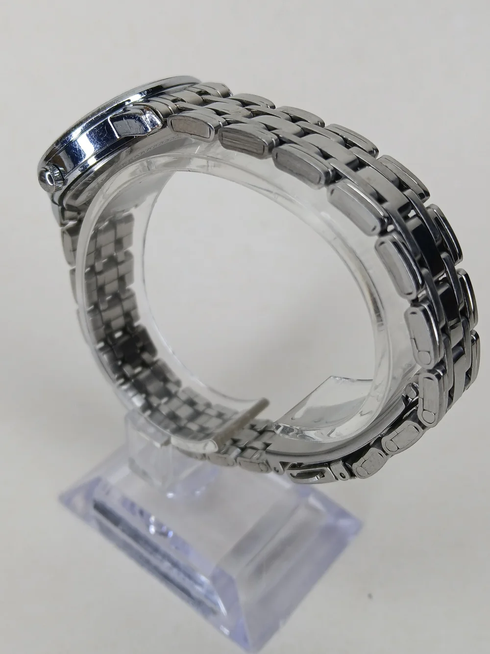 Men's Silver Stainless Steel Watch with Blue Accents